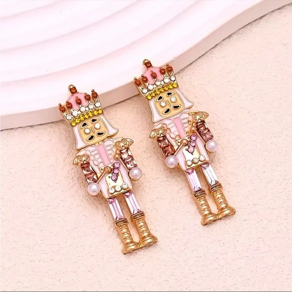 Pink and Gold Nutcracker Earrings - Picture 4 of 4